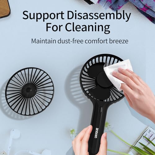 UN1QUE X3 Mini Portable Fan - Powerful Brushless Motor Fan with Large Blades, 3-Speeds, Noise-Canceling Design, Detachable, USB Rechargeable Fan with Base (Black) - Image 4