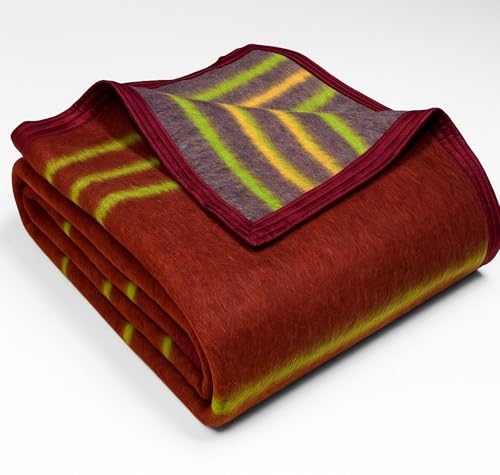 BSB HOME Premium Wool Blend Stripe Blanket | Soft, Warm & Lightweight Full Size Blanket | Red Stripes | 152 x 228 cm, 1800g, 500 GSM | Ideal for Winter & All Seasons