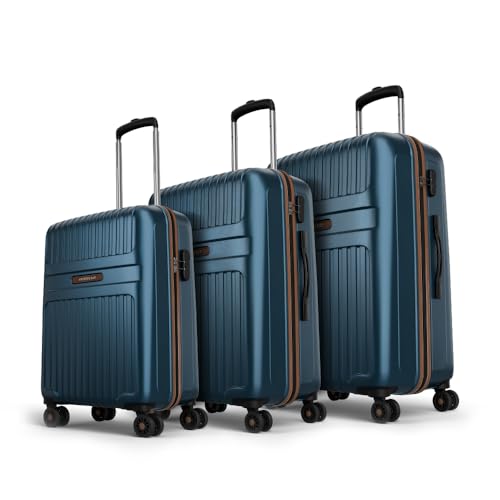 Aristocrat Atlas Set of 3 Trolley Bag 55, 66 & 77cm | Small+Medium+Large | Hard Luggage | Smooth 8-Wheel Suitcase | Combination Lock with Sturdy Zipper | Full Fabric Convipack | 3-Year Warranty (Teal)