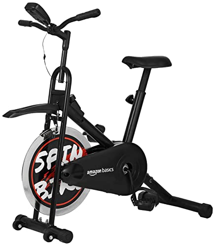 amazon basics Fusion Pro Spin Fitness Bike With Adjustable Cusioned Seat, 7 Kg Flywheel, Lcd Screen, Max User Weight 100 Kg, Multicolor