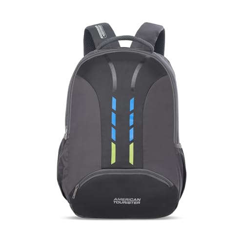 American Tourister Martt+ 01, 28L Laptop Backpack, Office Bag, Backpack Bag For Man and Women With Rain Cover, Ergo Back and Air Groove, Grey