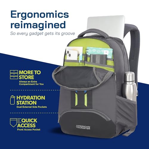 American Tourister Martt+ 01, 28L Laptop Backpack, Office Bag, Backpack Bag For Man and Women With Rain Cover, Ergo Back and Air Groove, Grey - Image 3