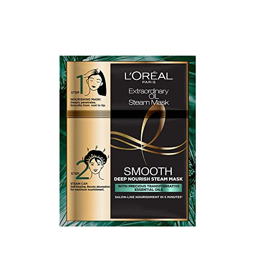L'Oréal Paris Professional Nourishing Treatment, For Smooth & Straight Frizz-Free hair, Paraben Free, With Precious Essential Oils, Extraordinary Oil Smooth Steam Mask, 20ml + 40g