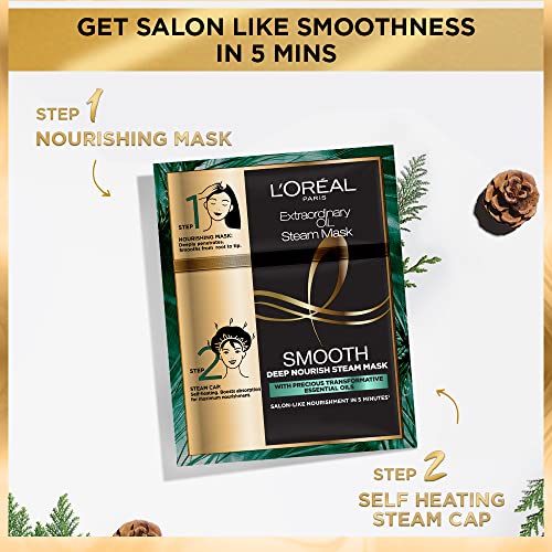 L'Oréal Paris Professional Nourishing Treatment, For Smooth & Straight Frizz-Free hair, Paraben Free, With Precious Essential Oils, Extraordinary Oil Smooth Steam Mask, 20ml + 40g - Image 4