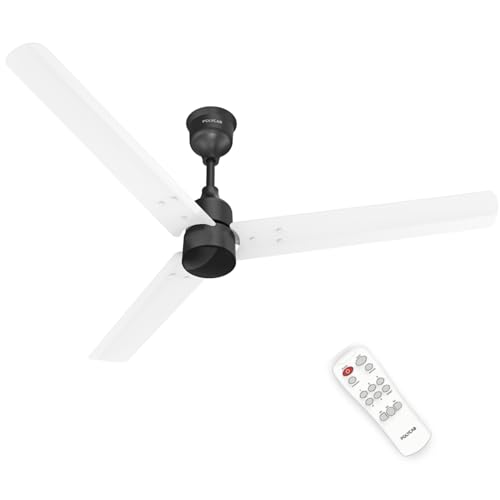 Polycab Wizzy Plus 1200mm 5-Star BLDC, Remote Ceiling fan for Living Room| 55% Energy Saving, 100% Copper, High Air Delivery, Free Installation | 3+1 yr Warranty【Matt White Black】