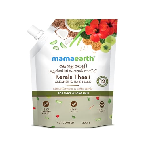 Mamaearth Kerala Thaali Cleansing Pre-Shampoo Hair Mask with Hibiscus, Shikakai, Amla, Flaxseed for Thick & Long Hair 200g | Ready To Use Thali | Gently Cleanses | Adds Shine | 100% Natural Herbs | 12 Potent Herbs