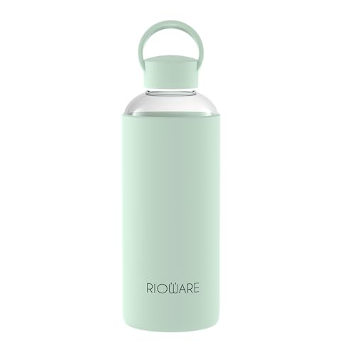 Rioware Aquashot Borosilicate Glass Water Bottle with Silicon Sleeve (750Ml) | Airtight Lid | Leak Proof | Silicon Cap | Fridge Water Bottles for Home, Office & Gym -Pack of 01(Green)