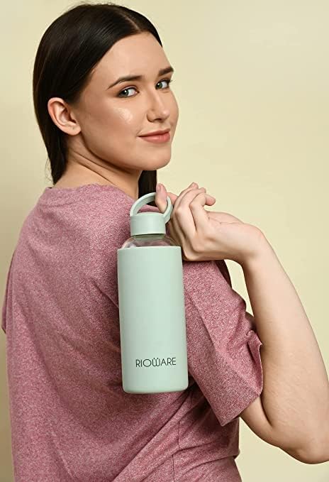 Rioware Aquashot Borosilicate Glass Water Bottle with Silicon Sleeve (750Ml) | Airtight Lid | Leak Proof | Silicon Cap | Fridge Water Bottles for Home, Office & Gym -Pack of 01(Green) - Image 5