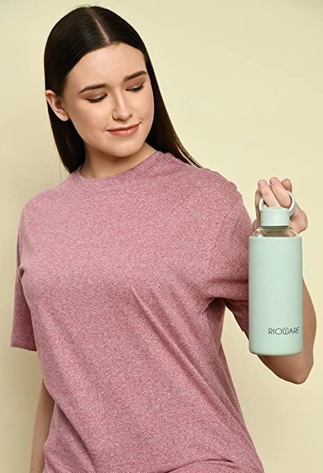 Rioware Aquashot Borosilicate Glass Water Bottle with Silicon Sleeve (750Ml) | Airtight Lid | Leak Proof | Silicon Cap | Fridge Water Bottles for Home, Office & Gym -Pack of 01(Green) - Image 7