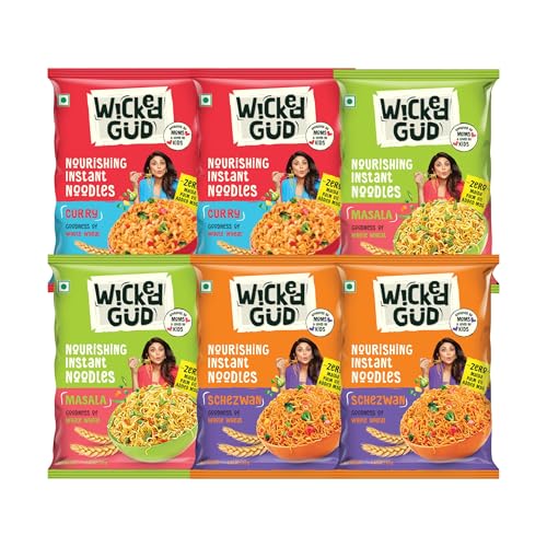 WickedGud Nourishing Instant Noodles Range, Pack of (69 gm x 6) | Whole Wheat | Whole Wheat | No Maida | No Palm Oil | No MSG |Source of Protein | High Fibre | Cholesterol Free