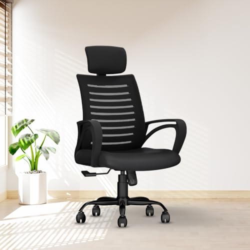 CELLBELL Desire C104 Mesh High Back Ergonomic Office Chair - Adjustable Seat Height, Sturdy Metal Base, Revolving Study & Computer Chair for Work from Home, Black