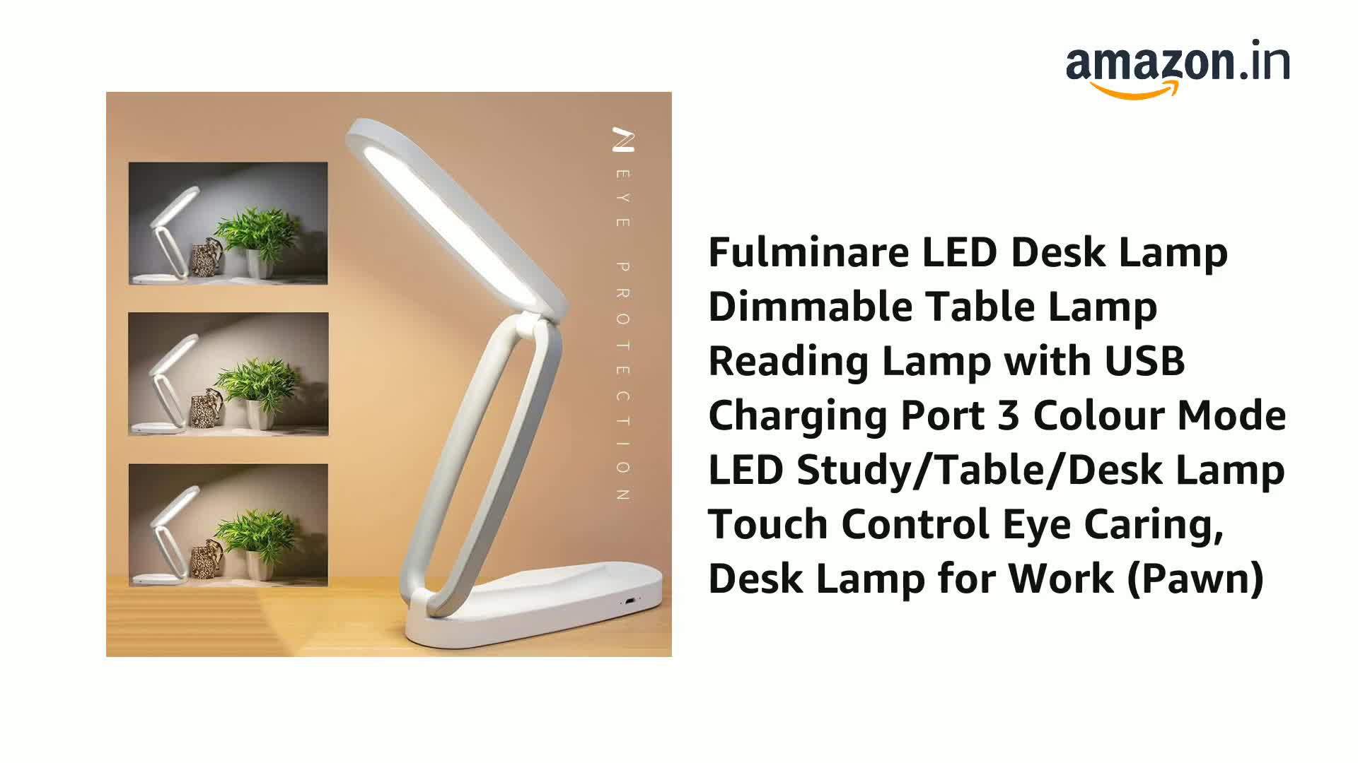 Fulminare Plastic LED Desk Lamp Dimmable Reading Table Lamp with USB Charging Port 3 Colour Mode,Touch Control Eye Caring, Desk for Study, Work (Pawn), Assorted - Image 2