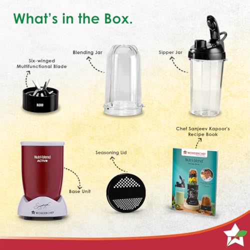 Wonderchef Nutri-blend Activ Mixer Grinder Blender, Smoothie Maker, 500W 22000 RPM 100% Full Copper Motor, 2 Unbreakable Jars, SS Blades, 2 Year Warranty, Recipe book by Chef Sanjeev Kapoor, Red - Image 6