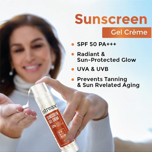 Streax Sunscreen Gel Crème SPF 50 PA+++, 50g | 3% Niacinamide | Serum Infused Sunscreen | Non-Oily, No White Cast | Hydrating & Brightening - Image 3