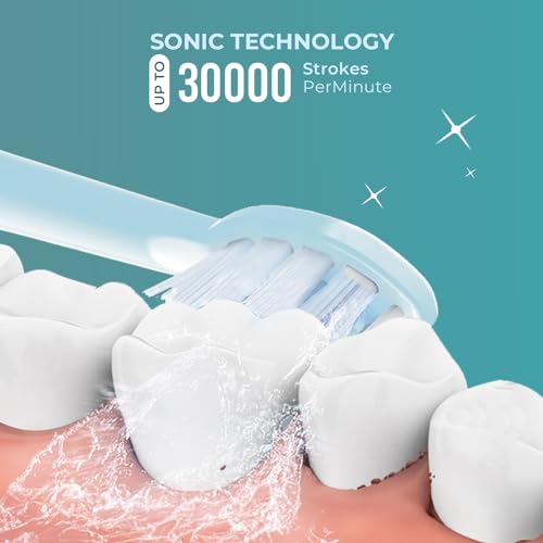 beatXP Vista Sonic Electric Toothbrush for Adults with 2 Brush Heads & 5 Cleaning Modes | Rechargeable Electric Toothbrush | 30000 strokes/min with Long Battery Life (Blue) - Image 2