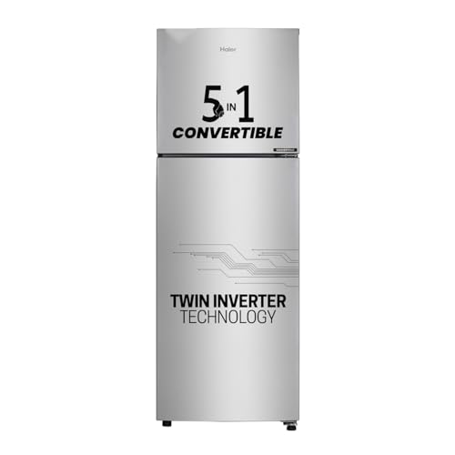 Haier 240L 3 Star Frost Free Top Mount Double Door Refrigerator|5 In 1 Convertible Modes|Twin Inverter|200% Faster Ice Making in 49 Minutes (HEF-253GS-P, Moon Silver)