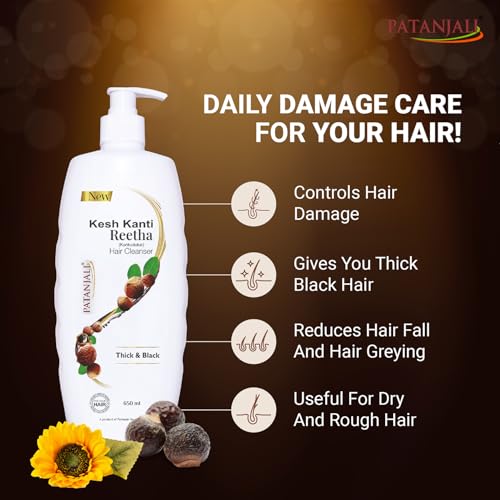 Patanjali Kesh Kanti Reetha Hair Cleanser 650 Ml, Natural Shampoo for Thick & Black Hairs, Scalp Cleansers for Men and Women, All Types - Image 3