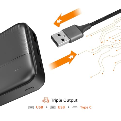 Amazon Basics 20000 mAh Power Bank | 22.5W Fast Charging | Dual Output & Input | Charge 3 Devices Simultaneously | for Smartphones, TWS Earbuds, Speakers, Tablets (Black) - Image 4
