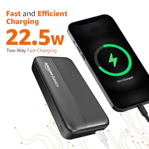 Amazon Basics 20000 mAh Power Bank | 22.5W Fast Charging | Dual Output & Input | Charge 3 Devices Simultaneously | for Smartphones, TWS Earbuds, Speakers, Tablets (Black) - Image 5
