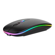 Glassology 2.4GHz Wireless + Bluetooth Mouse, Multi-Device Dual Mode Slim Rechargeable Silent Click Buttons Wireless BT Mouse, Adjustable DPI 800-1200-1600, Multicolor LED Lights, Auto Sleep