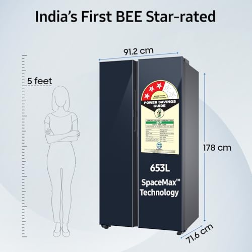 Samsung 653 Liters Bespoke Convertible 5 in 1 Side by Side Refrigerator (Clean Navy, RS76CB81A341) - Image 3