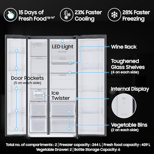 Samsung 653 Liters Bespoke Convertible 5 in 1 Side by Side Refrigerator (Clean Navy, RS76CB81A341) - Image 5