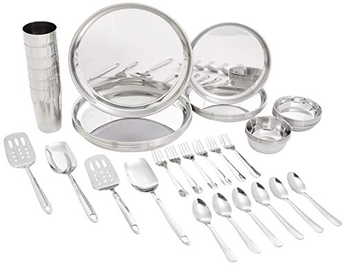 Amazon Brand - Solimo Stainless Steel Dinner Set | Solid | 44 Pieces | Silver
