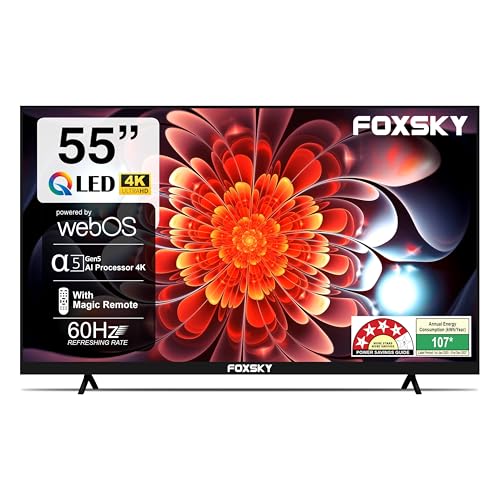 Foxsky 139 cm (55 inch) Frameless Series QLED 4K Ultra HD LED Smart TV FS55GATV (Black)