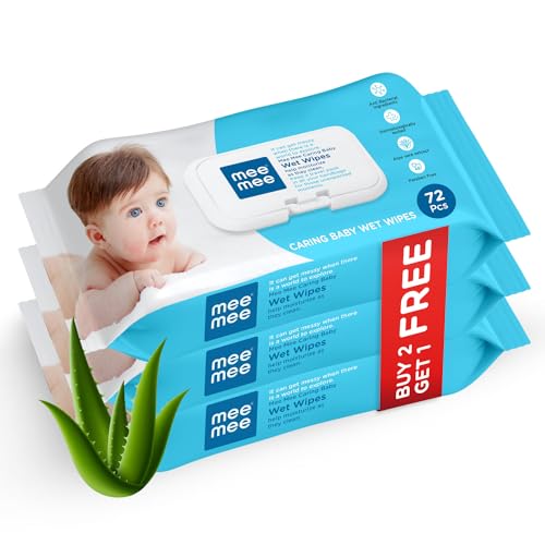 Mee Mee Wet Wipes for Baby Skin with Aloe Vera | 72 Wipes x Pack of 3-216 Wipes | Paraben Free, Fragrance Free, pH Balanced, Dermatologically Safe, Baby Wipes Combo | Pack With Lid