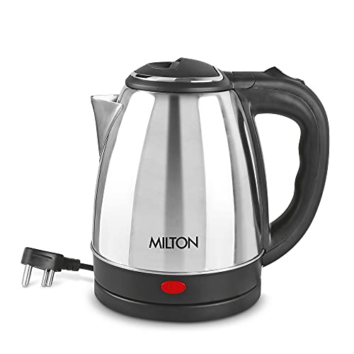 Milton Euroline Go Electro 1.5 Stainless Steel Electric Kettle, 1.5 Litres, Silver, Power Indicator, 1350 Watts, Auto Cut-off, Detachable 360 Degree Connector, Boiler for Water, Instant noodles