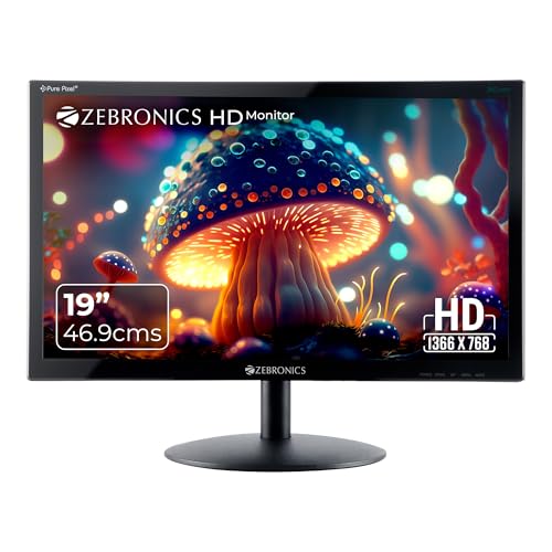 ZEBRONICS Zeb-V19Hd 18.5 Inch (46.99 Cm) Led Monitor with Supporting Hdmi, Vga Input, Hd 1366 X 768 Pixels, 16.7M Colors, Glossy Panel, Slim Design & Wall Mountable, Black