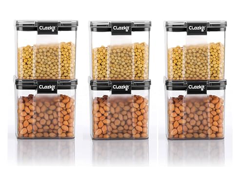 Clazkit Air Tight Lock & Lock Containers Storage Set For Kitchen, Pantry Organization, Bpa-Free, Dishwasher Safe (Pack Of 6, Black,700 ml, Plastic)