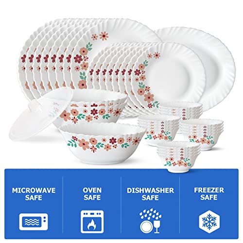 Larah by Borosil Ayana Silk Series Opalware Dinner Set | 47 Pieces for Family of 8 | Microwave & Dishwasher Safe | Bone-Ash Free | Crockery Set for Dining & Gifting | Plates & Bowls | White - Image 5