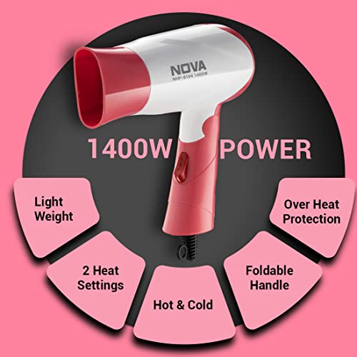 Nova NHP-8104 1400 Watts Compact Hair Dryer (White/Pink) - Image 4