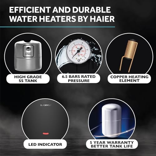 Haier BlackVolt Instant Water Heater 3 Litre with 3kW | Fast Heating | Copper Heating Element | 6.5 Bar Pressure | Instant Geyser for Kitchen & Bathroom | 5-Year Tank Warranty | EI3V-BLACKVOLT - Image 5