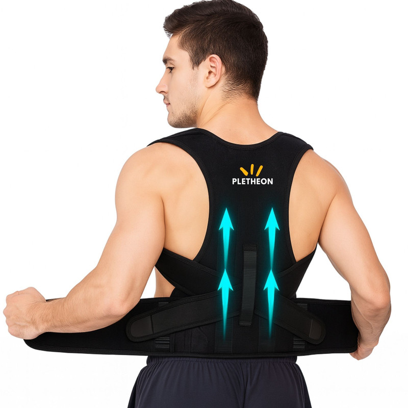 PLETHEON Posture belt for men and women for back pain Posture Corrector(Black)
