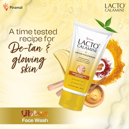 Lacto Calamine Ubtan Face Wash for Glowing Skin | Natural Face Wash with Sandalwood, Saffron, Neem, Almond & Turmeric | Exfoliating Facewash reduces Tan | Sulphate, Paraben Free | 100 ml Pack of 2 - Image 2