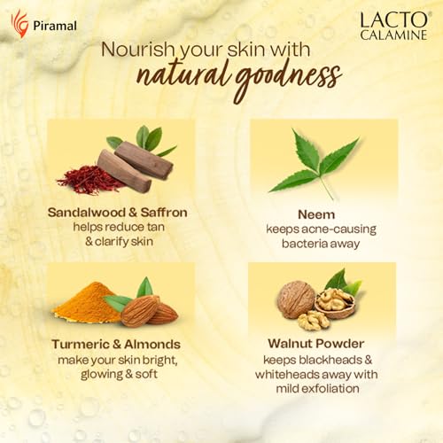 Lacto Calamine Ubtan Face Wash for Glowing Skin | Natural Face Wash with Sandalwood, Saffron, Neem, Almond & Turmeric | Exfoliating Facewash reduces Tan | Sulphate, Paraben Free | 100 ml Pack of 2 - Image 4