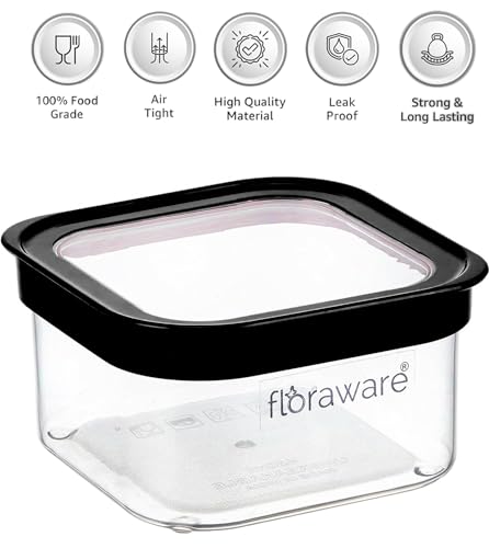 Floraware Food Safe Plastic Multiuse Square Fit-Lock Airtight Storage Jar,Containers for Kitchen Storage Set I Grocery Kitchen Container Set I Multipurpose Jar, 450 ml, set 2 BPA free, Black - Image 6