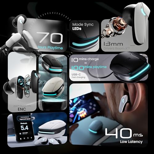 GOBOULT Astra Neo Bluetooth in Ear Earbuds with 70H Playtime, 40mm Bass Driver, Zen ENC Mic, Type-C Charging, Bluetooth 5.4, Low Latency Gaming, Made in India, Wireless Earbud (Black) - Image 2