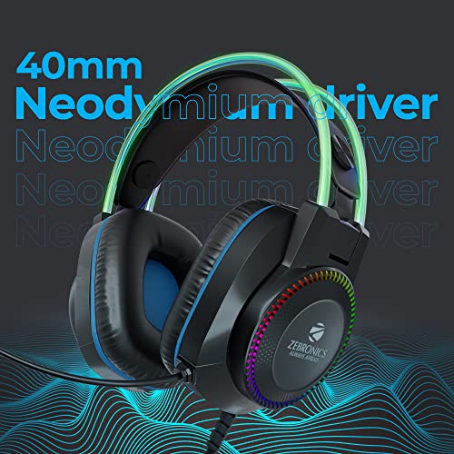 Zebronics Jet PRO Premium Wired Gaming On Ear Headphone with LED for Headband + earcups, 40mm Neodymium Drivers, 2 Meter Braided Cable, with mic, Suspension Design, 3.5mm + USB Connector (Black, Blue) - Image 3