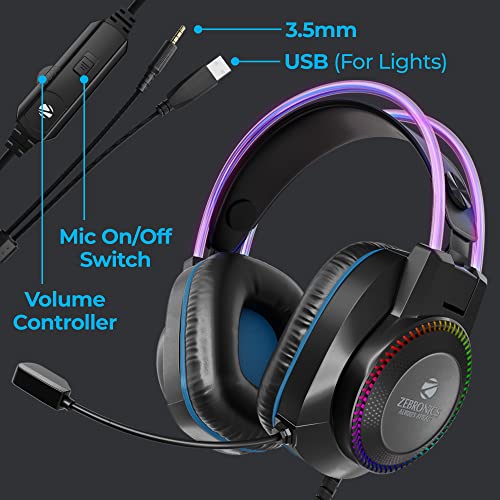 Zebronics Jet PRO Premium Wired Gaming On Ear Headphone with LED for Headband + earcups, 40mm Neodymium Drivers, 2 Meter Braided Cable, with mic, Suspension Design, 3.5mm + USB Connector (Black, Blue) - Image 4