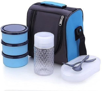 GLAMEXYMART Premium Lunch Box With bottle 5 Compartment With 2 Spoon Lunch Box 5 Containers Stainless Steel, Plastic Office Lunch Box(1100 ml) - Image 2