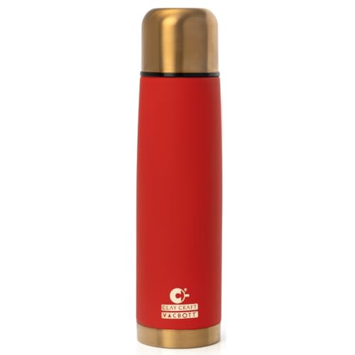 CLAY CRAFT VACBOTT Vaccum Bottle, Terra Royale Double Walled 18 Hours Hot and 24 Hours Cold Water Bottle, 1000ML, Red
