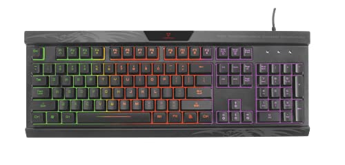 Promate Vertux Promate Gaming Keyboard, Professional Ergonomic Wired USB Gaming Keyboard with Vibrant Rainbow Backlit, 26 Anti-Ghosting Keys, 12 Multimedia Shortcut Keys and 4 Backlit Modes, Amber