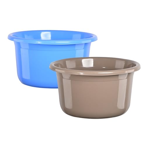 Kuber Industries 2 Pcs Plastic 25 Ltr Bathtub | Baby Bathing Tub for Home, Washroom & Kitchen Use | Lightweight and Multipurpose Water Tub | Suitable For Laundry and Cleaning - Blue & Brown