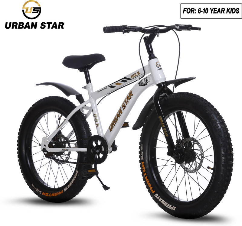 Urban Star HULK | 20T BMX | DOUBLE DISC | FAT TYRES | Premium Quality | Semi Assembled | 20 T (inch) Fat Tyre Cycle(Single Speed, White, Rigid)