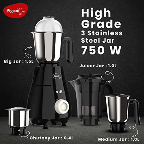 Pigeon by Stovekraft VIN 750 W Mixer Grinder with 4 Multipurpose Jars - Image 3