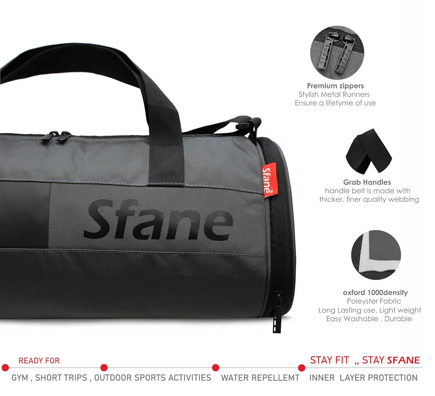 Sfane Polyester Grey Duffle/Shoulder/Gym Bag