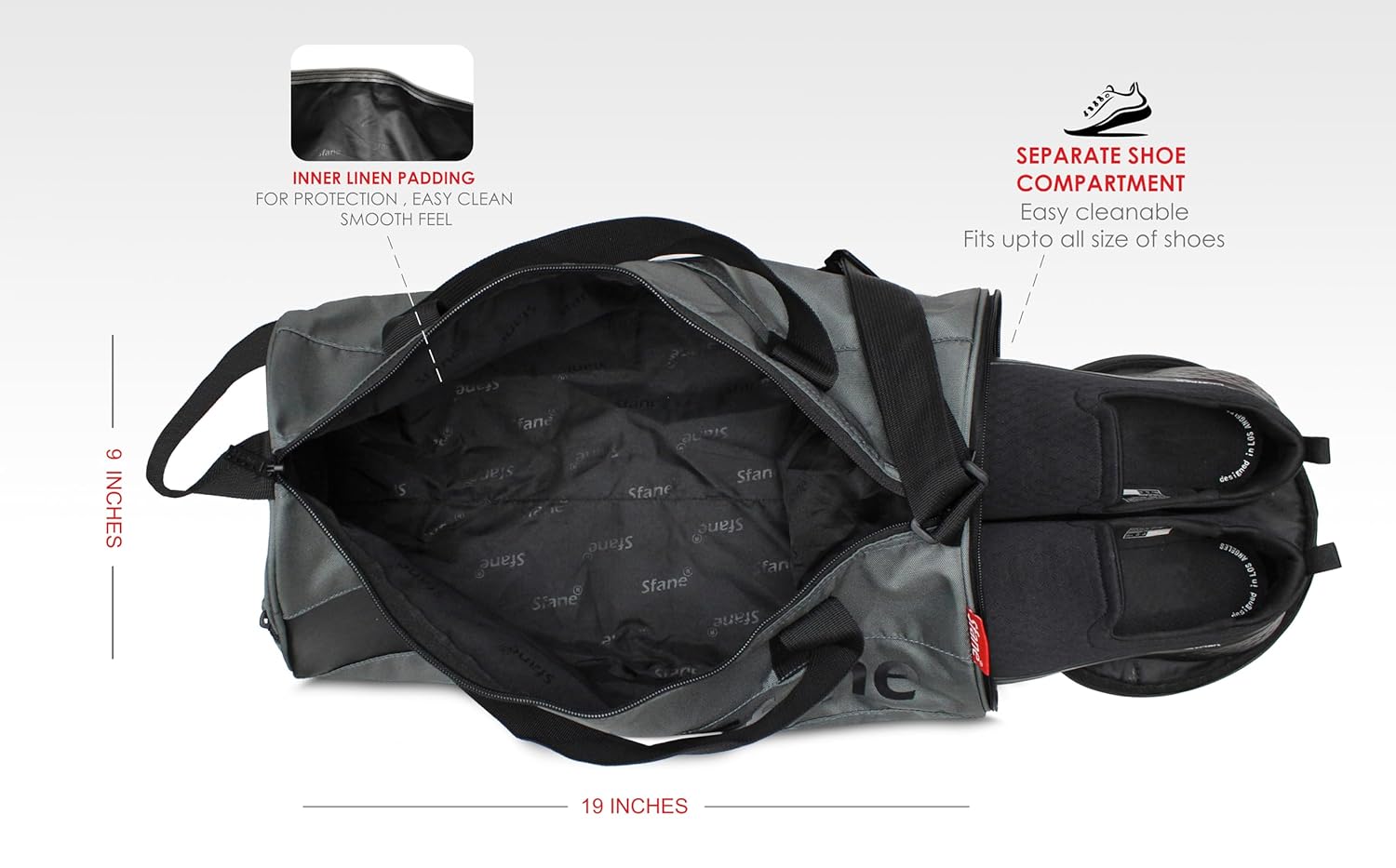 Sfane Polyester Grey Duffle/Shoulder/Gym Bag